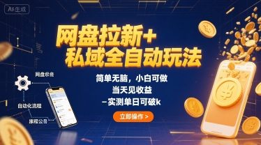 网盘拉新+私域全自动玩法，简单无脑，小白可做，当天见收益，实测单日收益1000+-老菜鸟