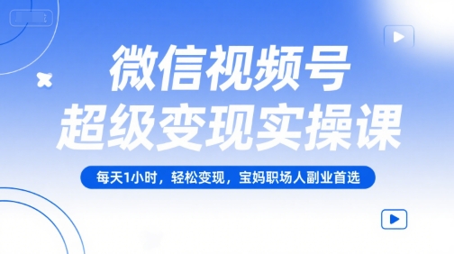 微信视频号超级变现实操课，每天1小时，轻松变现，宝妈职场人副业首选-老菜鸟