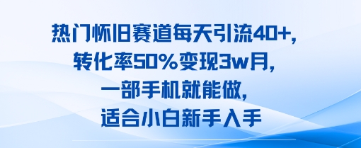 热门怀旧赛道每天引流40+，转化率50%月变现3w，一部手机就能做，适合小白新手入手-老菜鸟