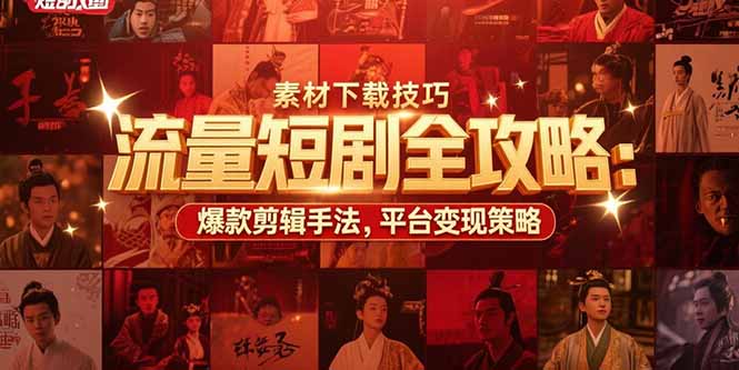 流量短剧全攻略：素材下载技巧，爆款剪辑手法，平台变现策略-老菜鸟