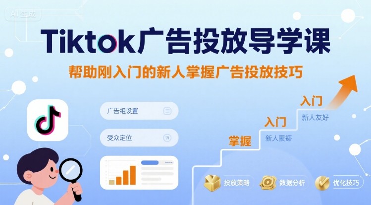 Tiktok广告投放导学课，帮助刚入门的新人掌握广告投放技巧-老菜鸟