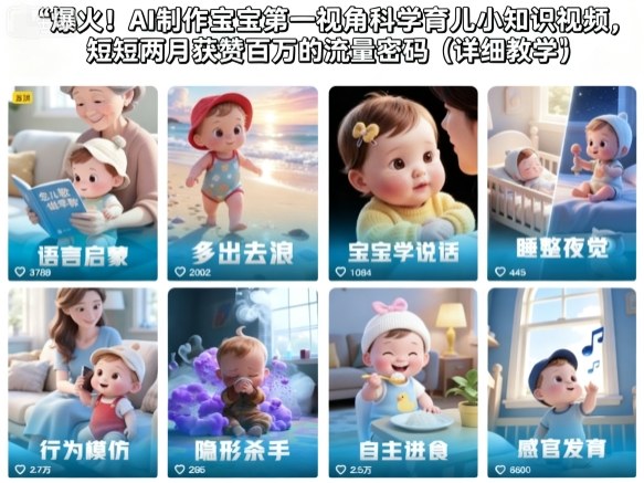 爆火！AI制作宝宝第一视角科学育儿小知识视频，短短两月获赞百万的流量密码（详细教学）-老菜鸟