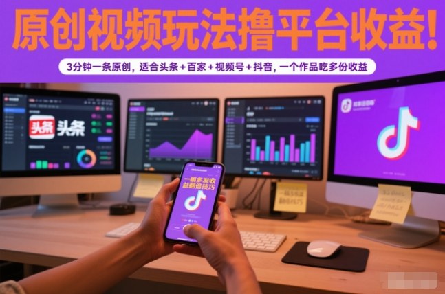 原创视频玩法撸平台收益，3分钟一条原创，适合头条+百家+视频号+抖音，一个作品吃多份收益-老菜鸟