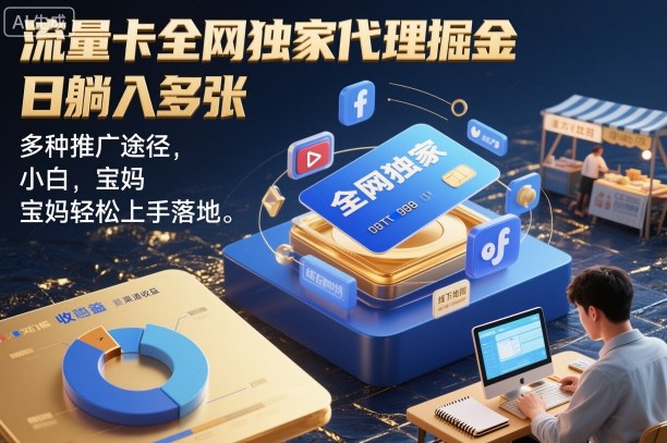 流量卡全网独家代理掘金,日躺入多张,多种推广途径,小白,宝妈轻松上手落地-老菜鸟