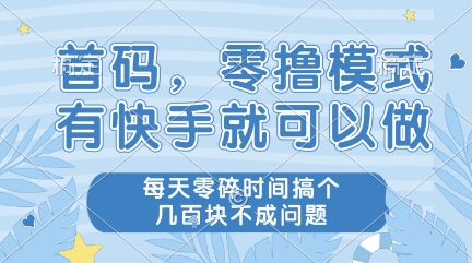 首码，零撸模式，有快手就可以做，每天零碎时间搞个几张不成问题-老菜鸟