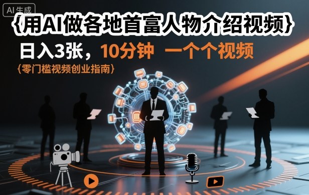 用AI做各地首富人物介绍视频，日入3张，10分钟一个视-老菜鸟