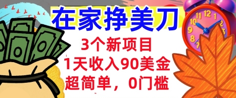 3个新项目，1天收入90美刀，超简单，0门槛，在家挣美刀的首选-老菜鸟