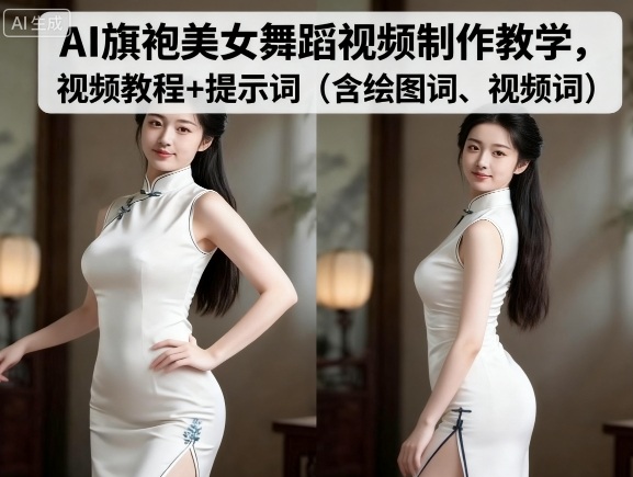 AI旗袍美女舞蹈视频制作教学，视频教程+提示词（含绘图词、视频词）-老菜鸟