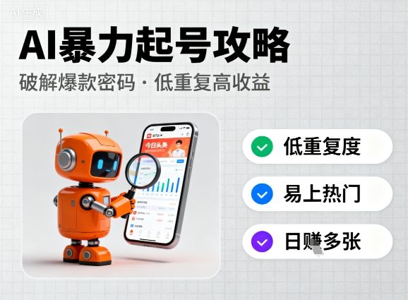 今日头条新玩法，AI暴力起号，重复度低，更容易爆，日入多张-老菜鸟