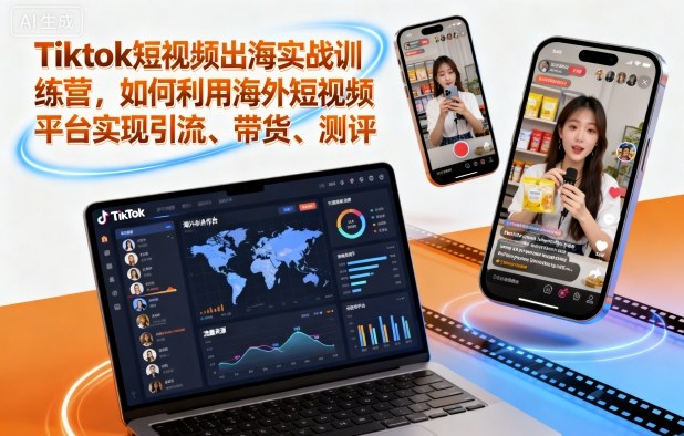 Tiktok短视频出海实战训练营,如何利用海外短视频平台实现引流、带货、测评-老菜鸟