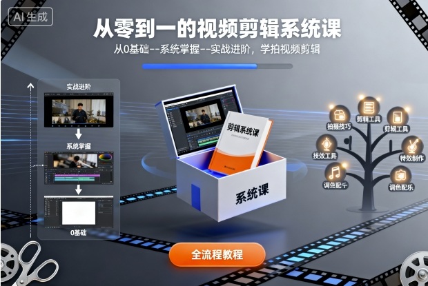 从零到一的视频剪辑系统课，从0基础–系统掌握–实战进阶，学拍视频剪辑-老菜鸟