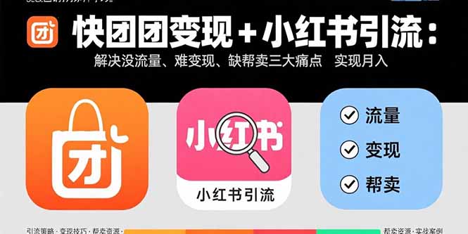 快团团变现+小红书引流：解决没流量、难变现、缺帮卖三大痛点 实现月入3w+-老菜鸟