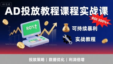 AD投放教程课程实战课，实现广告ROI300%+可持续暴利-老菜鸟