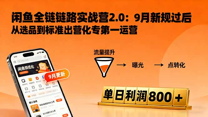 闲鱼变现课3.0：掌握链接优化、流量提升、商业变现，单日利润800+-老菜鸟