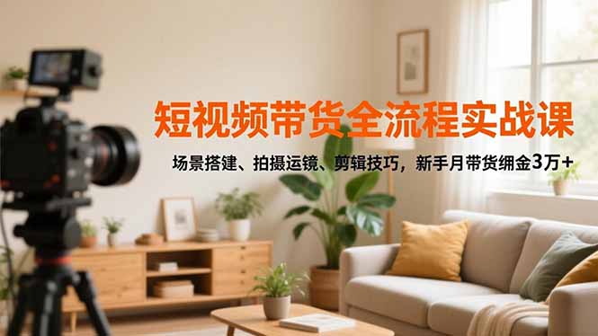 短视频带货全流程实战课,场景搭建、拍摄运镜、剪辑技巧,新手月带货佣金3万+-老菜鸟