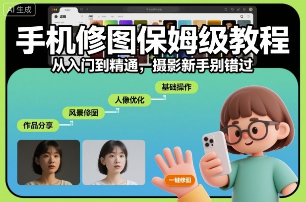 手机修图保姆级教程，从入门到精通，摄影新手别错过-老菜鸟