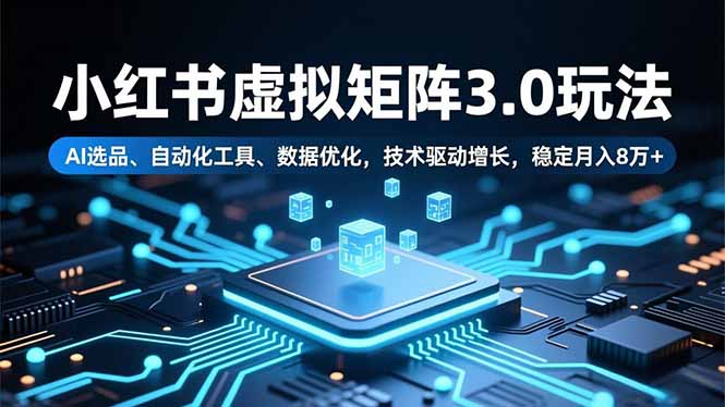 小红书虚拟矩阵3.0玩法，AI选品、自动化工具、数据优化，技术驱动增长，稳定月入8万+-老菜鸟
