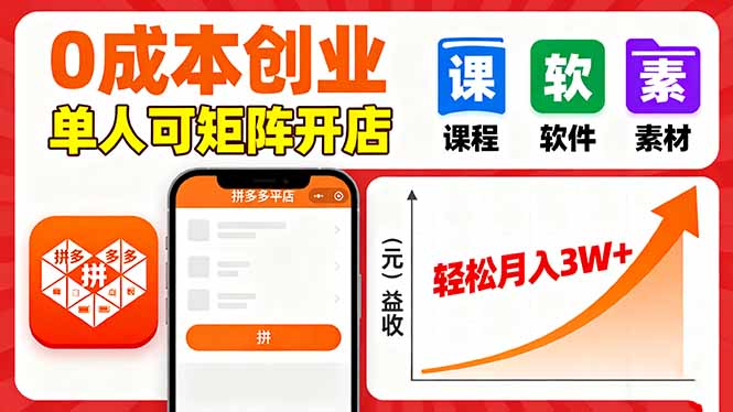 拼多多虚拟电商，0成本，单人可矩阵开店，轻松月入3W+-老菜鸟