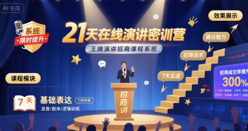 21天在线演讲密训营，王牌演讲招商课程系统-老菜鸟