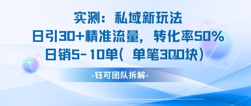 实测私域新玩法，日引30+精准流量，转化率50%，日销5-10单，每单利润300+-老菜鸟
