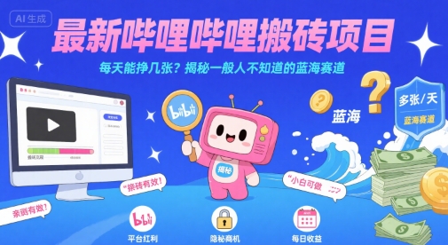 最新哔哩哔哩B站搬砖项目，每天能挣几张？揭秘一般人不知道的蓝海赛道-老菜鸟